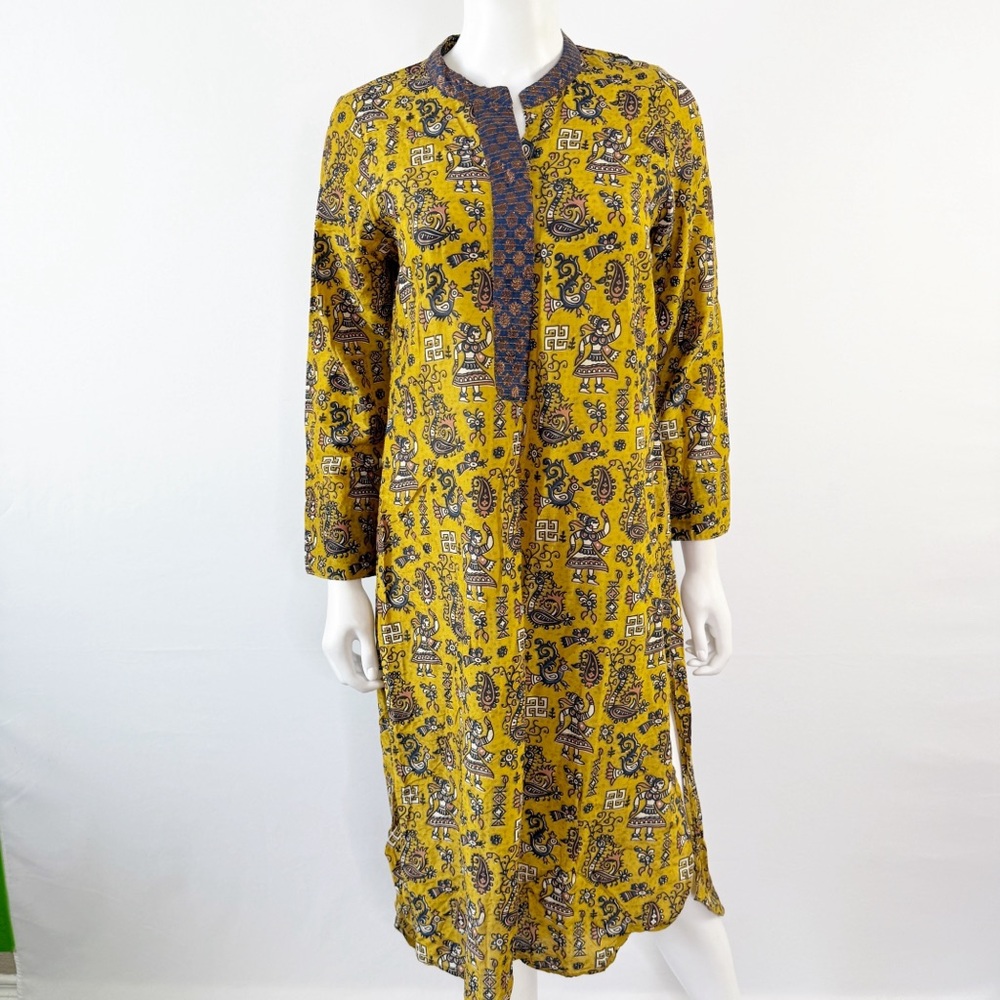 BIBA Printed Kaftan Midi Dress Size S Long Sleeve Casual Boho India Ethnic Print